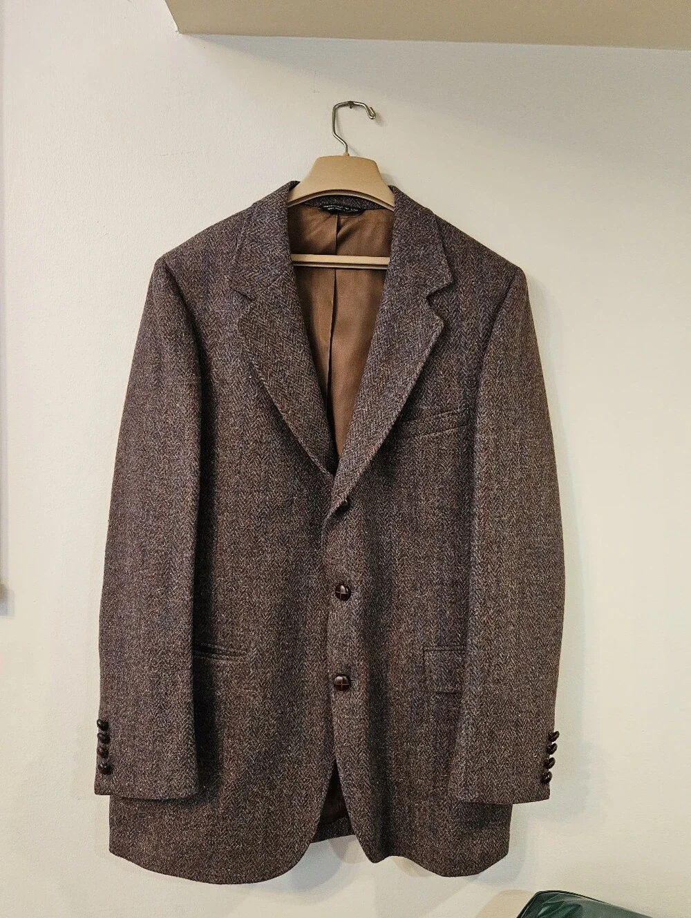 Vtg Yankee Peddler Seattle Harris Tweed Scottish Wool Brown Blazer 40